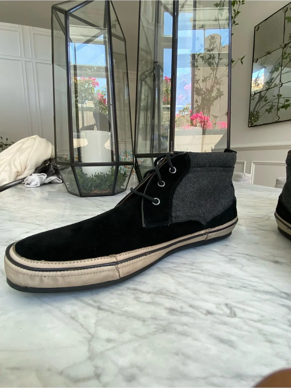 John Varvatos Redding Black and Gray Suede & Wool Chukka Boots